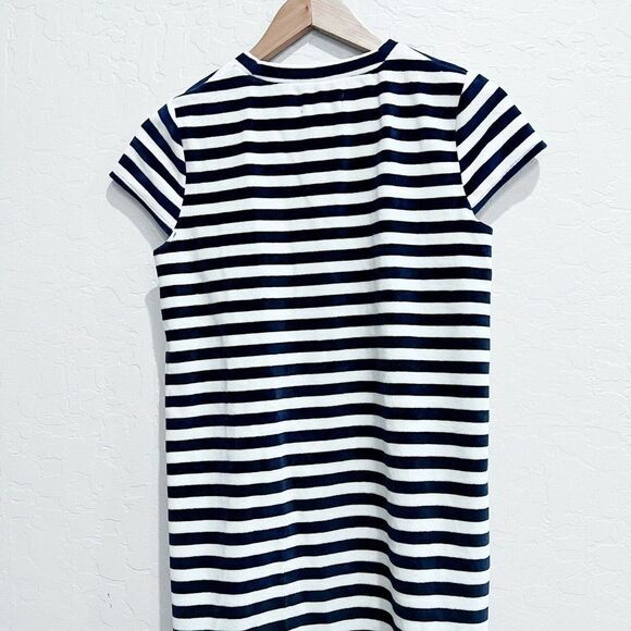 Madewell Blue White Stripe Print Velour Velvet Pullover Tee Midi Dress Small EUC - Picture 6 of 8
